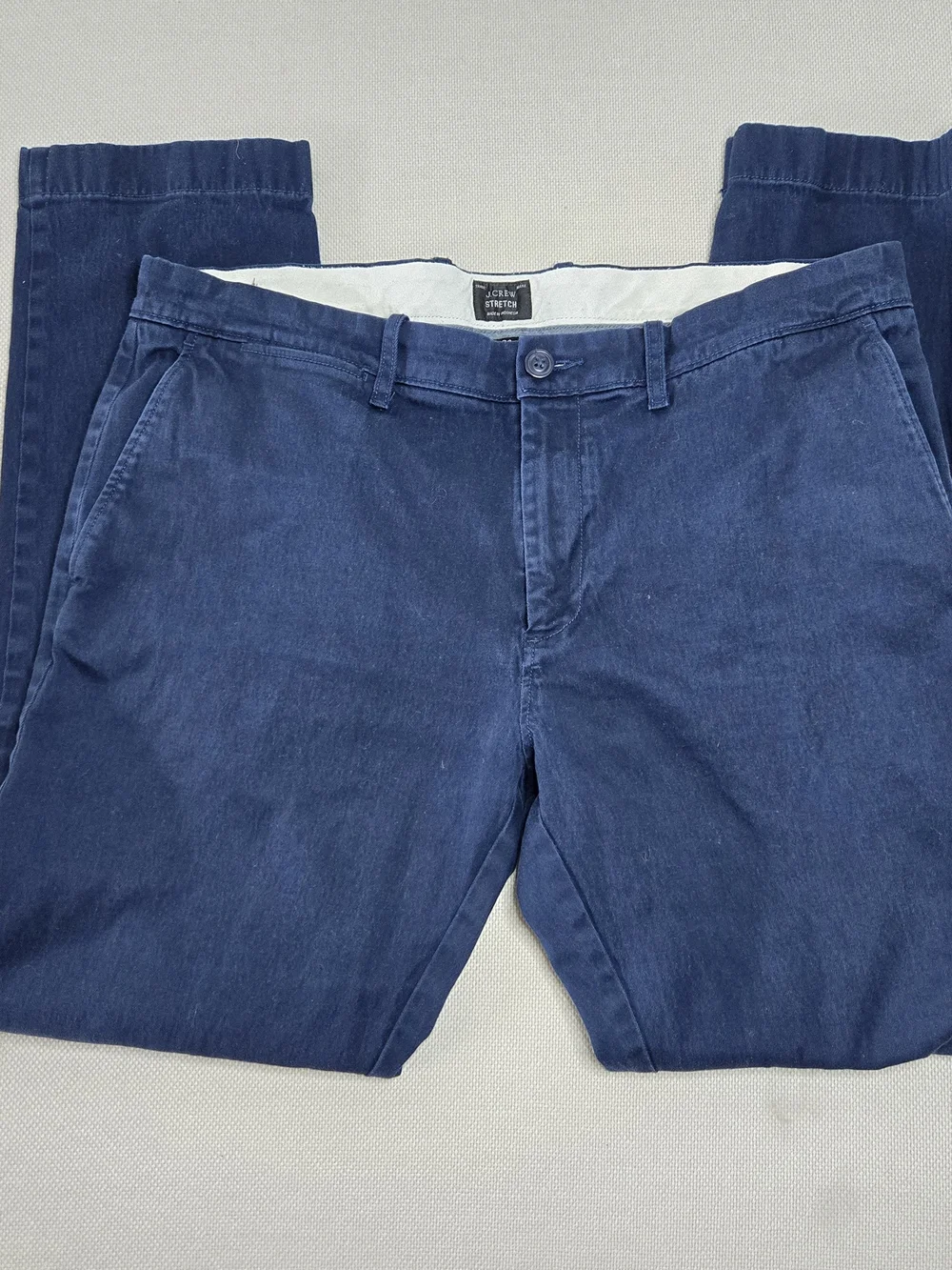 J. Crew Stretch Men's 34 x 30 Blue Flat Front Chino Pants Classic Preppy